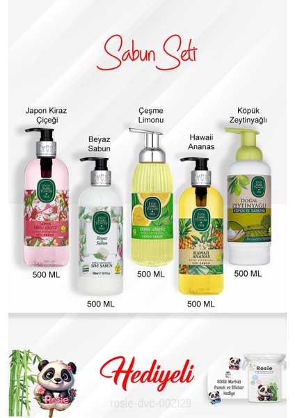 Sabun Paketi 500 ml Hawaii Ananas,çeşme Limonu, Japon Kiraz Çiçeği, Beyaz Sabun, Zeytinyağlı ve Rosie
