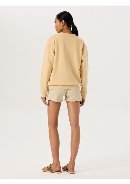 Baskı Detaylı Oversize Sweatshirt - Camel