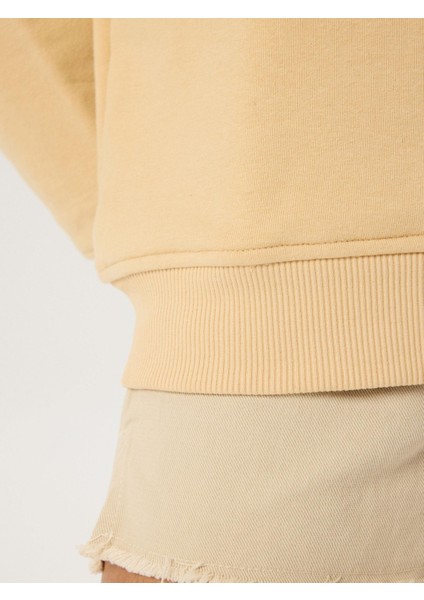 Baskı Detaylı Oversize Sweatshirt - Camel