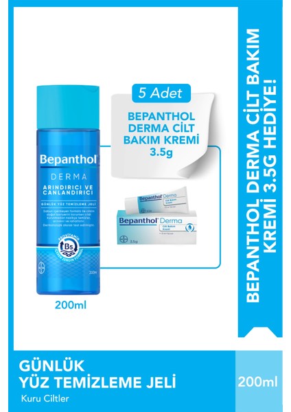 Derma Yüz Temizleme Jeli 200 ml + 5 Adet Cilt Bakım Kremi 3.5 G