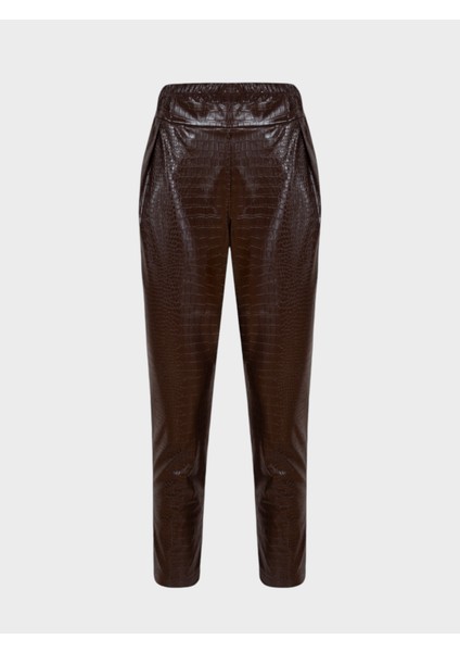 Kroko Deri Cigarette Paça Pantolon-Kahve