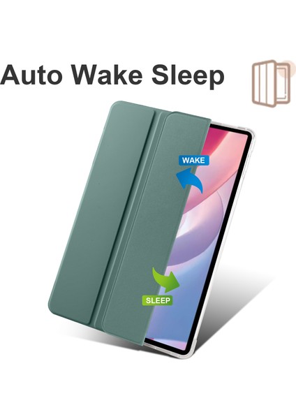Onur Pad X8 Pro/pad X9 Üç Katlı Stand Tablet Kılıfı Kalem Yuvası Pu Deri Şeffaf Tpu Arka Kapak-Gece Yarısı Yeşil (Yurt Dışından)