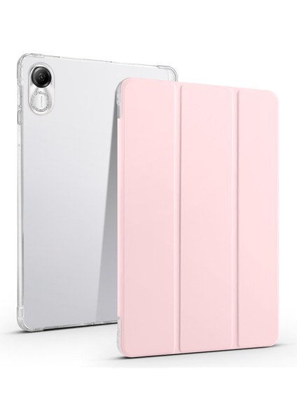 Honor Pad X8 Pro/pad X9 Üç Katlı Stand Tablet Kılıfı Kalem Yuvası Pu Deri Şeffaf Tpu Arka Kapak-Pembe (Yurt Dışından)