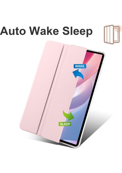 Honor Pad X8 Pro/pad X9 Üç Katlı Stand Tablet Kılıfı Kalem Yuvası Pu Deri Şeffaf Tpu Arka Kapak-Pembe (Yurt Dışından)