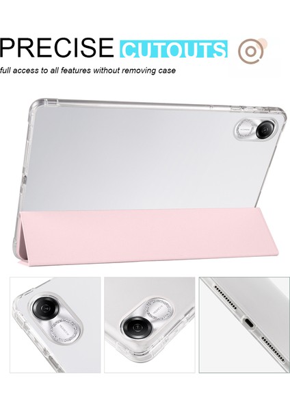 Honor Pad X8 Pro/pad X9 Üç Katlı Stand Tablet Kılıfı Kalem Yuvası Pu Deri Şeffaf Tpu Arka Kapak-Pembe (Yurt Dışından)