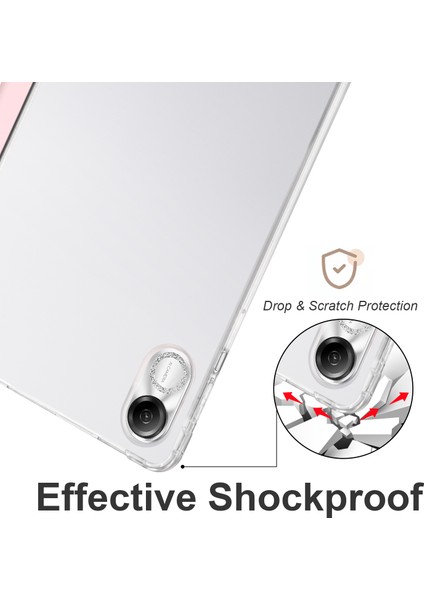 Honor Pad X8 Pro/pad X9 Üç Katlı Stand Tablet Kılıfı Kalem Yuvası Pu Deri Şeffaf Tpu Arka Kapak-Pembe (Yurt Dışından)