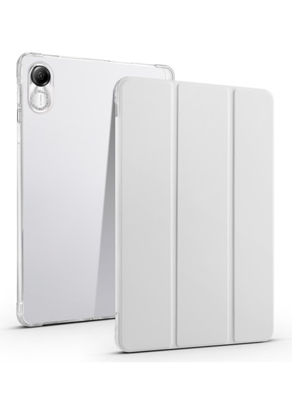 Honor Pad X8 Pro/pad X9 Üç Katlı Stand Tablet Kılıfı Kalem Yuvası Pu Deri Şeffaf Tpu Arka Kapak-Gri (Yurt Dışından)