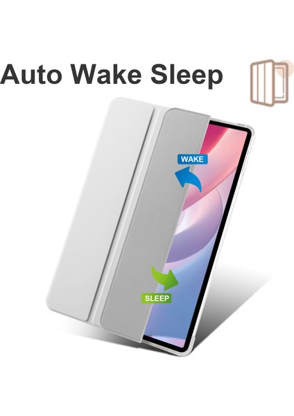 Honor Pad X8 Pro/pad X9 Üç Katlı Stand Tablet Kılıfı Kalem Yuvası Pu Deri Şeffaf Tpu Arka Kapak-Gri (Yurt Dışından)