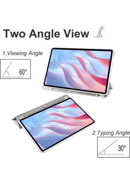 Honor Pad X8 Pro/pad X9 Üç Katlı Stand Tablet Kılıfı Kalem Yuvası Pu Deri Şeffaf Tpu Arka Kapak-Gri (Yurt Dışından)