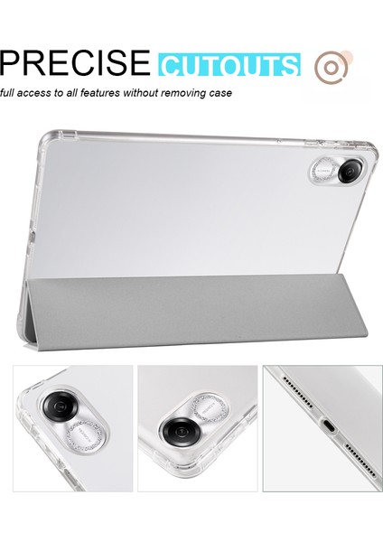 Honor Pad X8 Pro/pad X9 Üç Katlı Stand Tablet Kılıfı Kalem Yuvası Pu Deri Şeffaf Tpu Arka Kapak-Gri (Yurt Dışından)