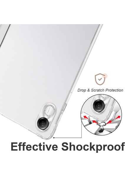 Honor Pad X8 Pro/pad X9 Üç Katlı Stand Tablet Kılıfı Kalem Yuvası Pu Deri Şeffaf Tpu Arka Kapak-Gri (Yurt Dışından)