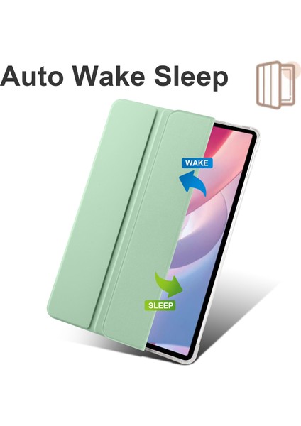 Onur Pad X8 Pro/pad X9 Üç Katlı Standı Tablet Kılıfı Kalem Yuvası Pu Deri Şeffaf Tpu Arka Kapak-Matcha Yeşil (Yurt Dışından)
