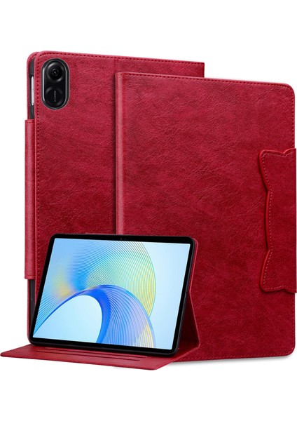 Honor Pad X8 Pro/pad X9 Kılıf Kart Yuvası Standlı Pu Deri Tablet Kılıfı-Kırmızı (Yurt Dışından)