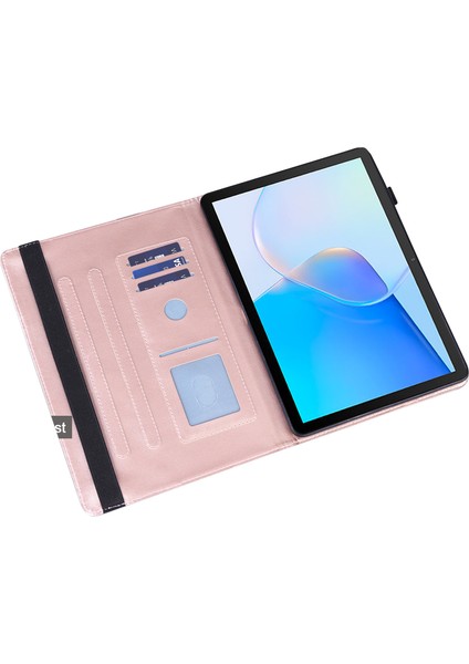 Honor Pad X9 Kılıf Çiçek Desenli Pu Deri Folyo Standı Kart Yuvalı Tablet Kapağı-Gül Altın (Yurt Dışından)