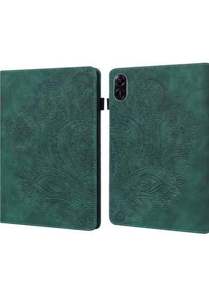 Honor Pad X9 Kılıf Çiçek Desenli Pu Deri Folyo Standı Kart Yuvalı Tablet Kapağı-Yeşil (Yurt Dışından)