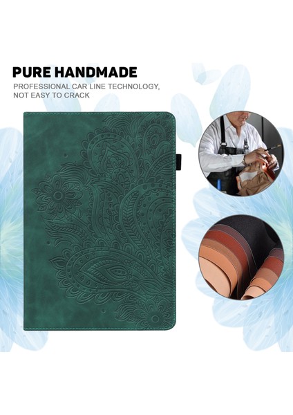 Honor Pad X9 Kılıf Çiçek Desenli Pu Deri Folyo Standı Kart Yuvalı Tablet Kapağı-Yeşil (Yurt Dışından)