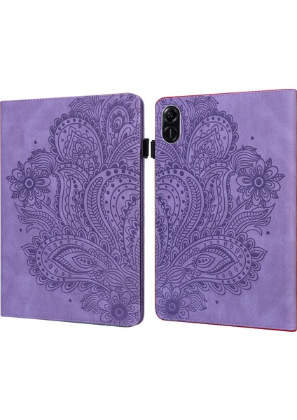 Honor Pad X9 Kılıf Çiçek Desenli Pu Deri Folyo Standı Kart Yuvalı Tablet Kapağı-Mor (Yurt Dışından)