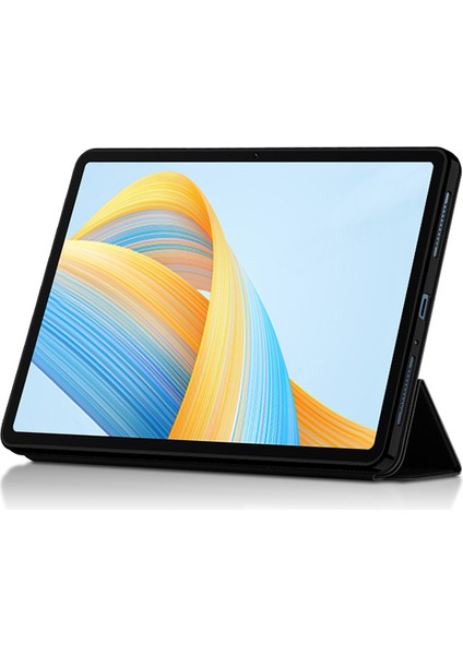Honor Pad V8 Pro 12.1 Inç Üç Katlı Stand Folio Tablet Kılıfı Koruyucu Kapak Pu Deri Tablet Kapağı-Siyah (Yurt Dışından)