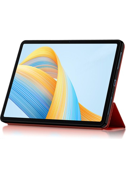 Honor Pad V8 Pro 12.1 Inç Üç Katlı Stand Folio Tablet Kılıfı Koruyucu Kapak Pu Deri Tablet Kapağı-Kırmızı (Yurt Dışından)