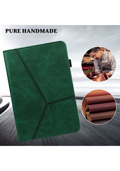 Huawei Mediapad T5 10.1-Yeşil Için Kart Tutuculu Dikiş Hattı Tasarımı Deri Tablet Standı Kapağı (Yurt Dışından)