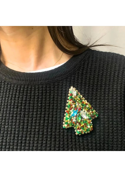 Uretti El Yapımı Keçe Yılbaşı Ağacı Broş - 6 x 7 cm