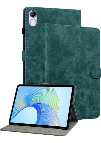 Honor Pad X8 Pro/pad X9 Kılıf Sevimli Kaplan Baskılı Pu Deri Standı Tablet Kapak-Yeşil (Yurt Dışından)