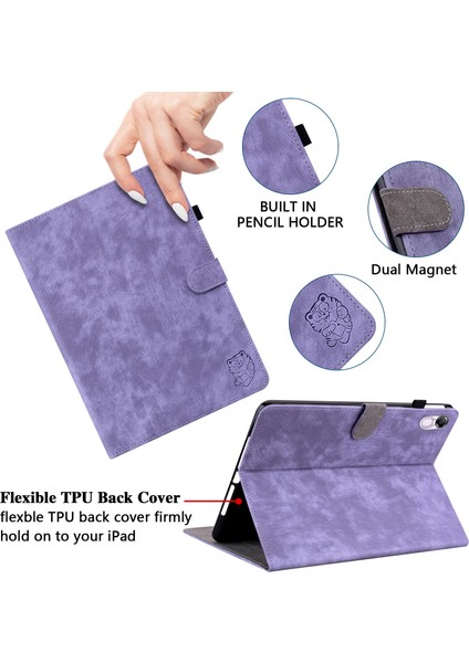 Honor Pad X8 Pro/pad X9 Kılıf Sevimli Kaplan Baskılı Pu Deri Standı Tablet Kapak-Mor (Yurt Dışından)