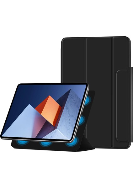 Pu Deri Üç Katlı Stand Manyetik Kapatma Tablet Kılıfı Huawei Matebook E 2022-SIYAH (Yurt Dışından)