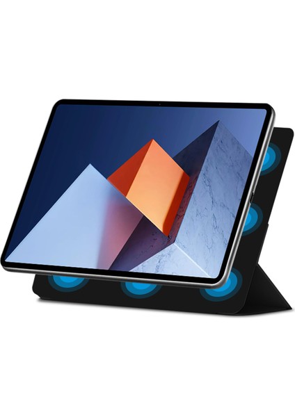Pu Deri Üç Katlı Stand Manyetik Kapatma Tablet Kılıfı Huawei Matebook E 2022-SIYAH (Yurt Dışından)