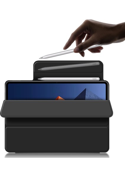 Pu Deri Üç Katlı Stand Manyetik Kapatma Tablet Kılıfı Huawei Matebook E 2022-SIYAH (Yurt Dışından)