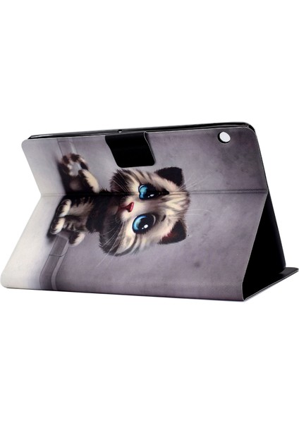 Darbeye Dayanıklı Desen Baskı Kartı Yuvası Pu Deri Tablet Kılıfı Huawei Mediapad T5 10-Cat Mavi Gözlü (Yurt Dışından)