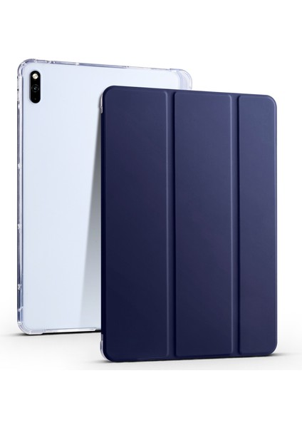 Huawei Matepad 10.4(2022)/(2020)ÜÇ Katlı Stand Tablet Kapak Pu Deri Otomatik Uyku/uyandırma Akıllı Kılıf Kalem Tutucu-Koyu Mavi (Yurt Dışından)