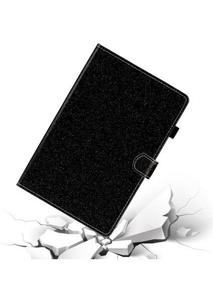 Huawei Mediapad M5 Lite 10-Siyah Için Kart Yuvalı Simli Toz Parlak Deri Akıllı Kılıf (Yurt Dışından)