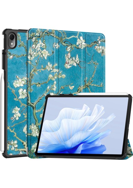 Huawei Matepad Air 11.5 Inç (2023) Otomatik Uyandırma/uyku Üçe Katlanan Standı Tablet Kılıfı Pu Deri Desen Baskılı Kapak-Kayısı Çiçeği (Yurt Dışından)