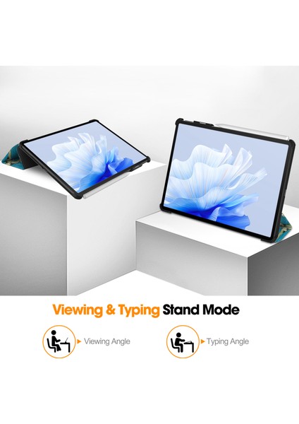 Huawei Matepad Air 11.5 Inç (2023) Otomatik Uyandırma/uyku Üçe Katlanan Standı Tablet Kılıfı Pu Deri Desen Baskılı Kapak-Kayısı Çiçeği (Yurt Dışından)