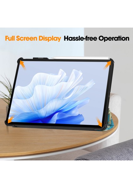 Huawei Matepad Air 11.5 Inç (2023) Otomatik Uyandırma/uyku Üçe Katlanan Standı Tablet Kılıfı Pu Deri Desen Baskılı Kapak-Kayısı Çiçeği (Yurt Dışından)