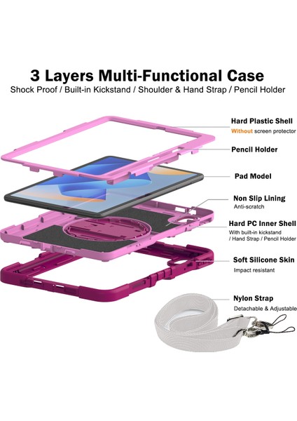 Huawei Matepad 11(2023) Için Tablet Kılıfı Kickstand Omuz Askılı Darbeye Dayanıklı Kapak-Gül+Pembe (Yurt Dışından)