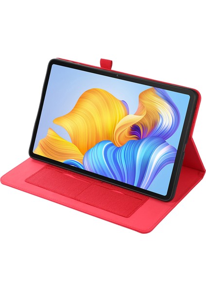 Honor Pad 9 Pro/pad V8 Pro Için Deri Kılıf Kart Tutucu Kumaş Doku Tablet Standı Kapak-Kırmızı (Yurt Dışından)