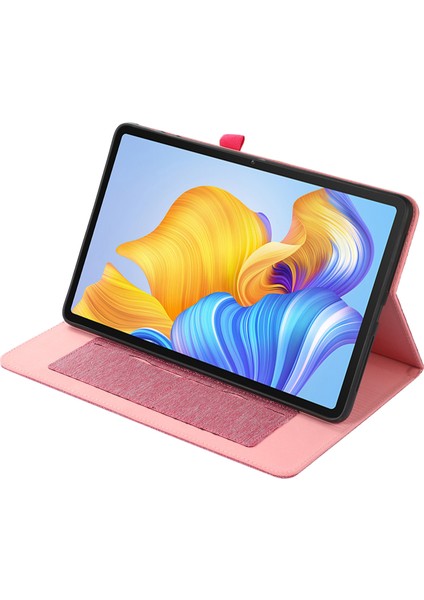 Honor Pad 9 Pro/pad V8 Pro Için Deri Kılıf Kart Tutucu Kumaş Doku Tablet Standı Kapak-Pembe (Yurt Dışından)
