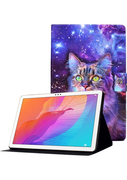 Huawei Matepad T 10 9,7 Inç/t 10S 10,1 Inç/tadını Çıkarın Tablet 2 10,1 Inç/honor Pad X6 9,7 Inç/6 10,1 Inç Desen Baskı Deri Kılıf Kart Yuvaları Tablet Kabuk-Kedi (Yurt Dışından)