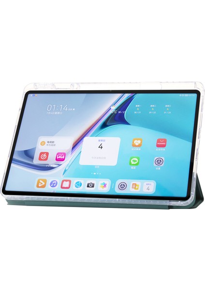 Huawei Matepad 11(2021)/(2023)CASE Deri+Tpu+Şeffaf Akrilik Üç Katlı Stand Kapağı-Siyahımsı Yeşil (Yurt Dışından)