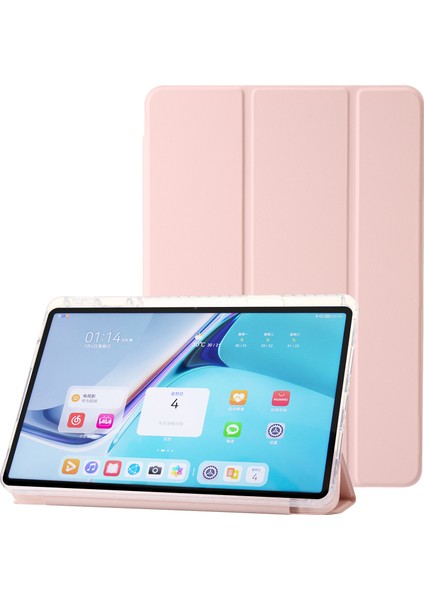 Huawei Matepad 11(2021)/(2023)CASE Deri+Tpu+Şeffaf Akrilik Üç Katlı Stand Kapağı-Pembe (Yurt Dışından)