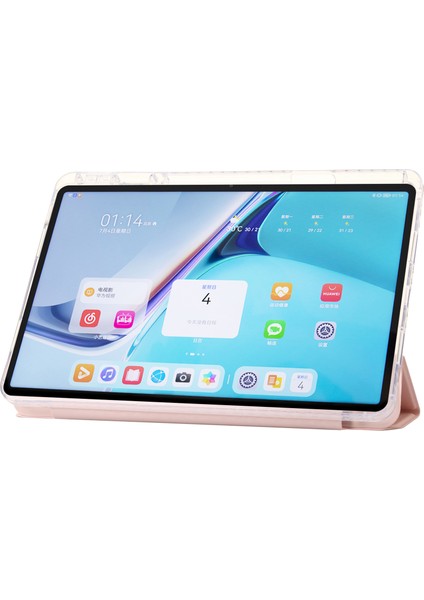 Huawei Matepad 11(2021)/(2023)CASE Deri+Tpu+Şeffaf Akrilik Üç Katlı Stand Kapağı-Pembe (Yurt Dışından)