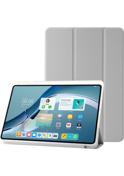 Huawei Matepad 11(2021)/(2023)CASE Deri+Tpu+Şeffaf Akrilik Üç Katlı Stand Kapağı-Gri (Yurt Dışından)