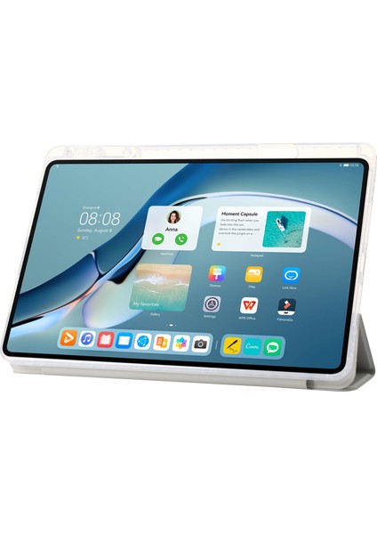 Huawei Matepad 11(2021)/(2023)CASE Deri+Tpu+Şeffaf Akrilik Üç Katlı Stand Kapağı-Gri (Yurt Dışından)