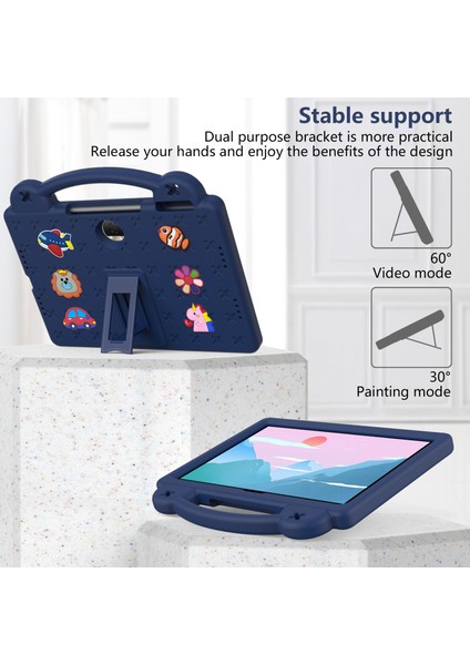 Honor Pad 9 Tablet Kılıfı Için Çizilmez Eva Sevimli Desenler Kickstand Kapak ve Saplı-Lacivert (Yurt Dışından)