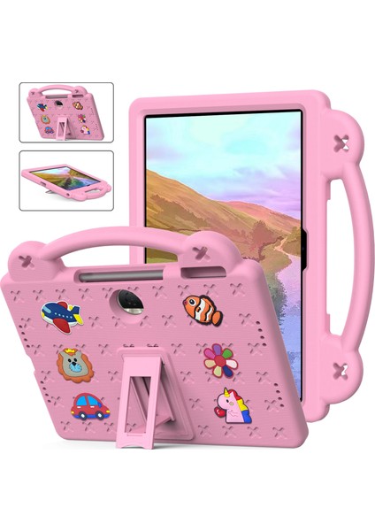 Honor Pad 9 Tablet Kılıfı Için Çizilmez Eva Sevimli Desenler Kickstand Kapağı ve Saplı-Pembe (Yurt Dışından)