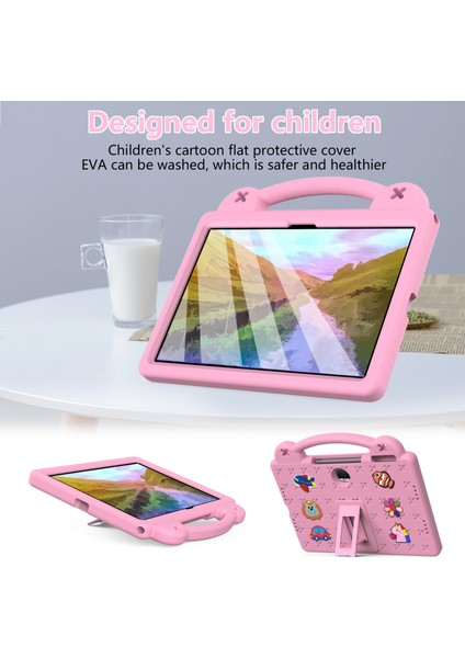 Honor Pad 9 Tablet Kılıfı Için Çizilmez Eva Sevimli Desenler Kickstand Kapağı ve Saplı-Pembe (Yurt Dışından)