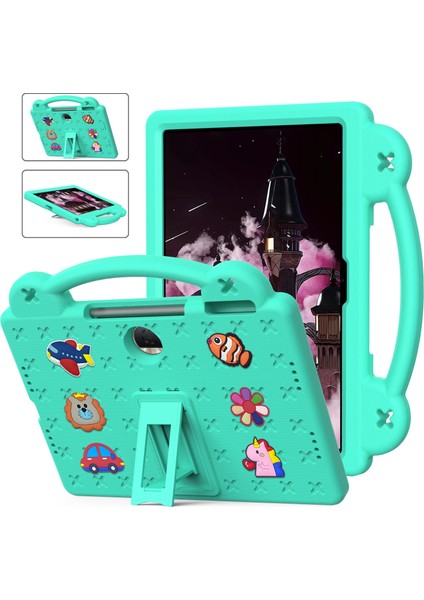 Honor Pad 9 Tablet Kılıfı Için Çizilmez Eva Sevimli Desenler Kickstand Kapak ve Saplı-Yeşil (Yurt Dışından)