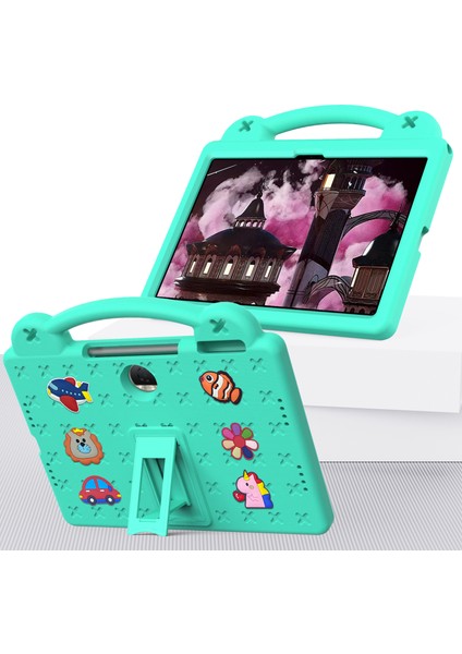 Honor Pad 9 Tablet Kılıfı Için Çizilmez Eva Sevimli Desenler Kickstand Kapak ve Saplı-Yeşil (Yurt Dışından)